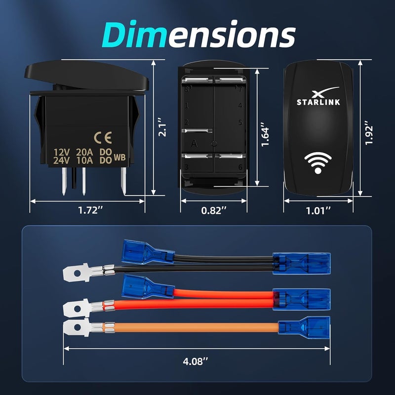 DAIERTEK Starlink Rocker Switch SPST 5 Pin Starlink Dish Toggle On/Off Heavy Duty Waterproof Marine Rocker Switch 12V 24V Jumper Wires for Satellite Signal Reception - Image 2